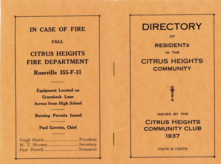 Scan of cover for Directory of Residents in the Citrus Heights Community from 1937.